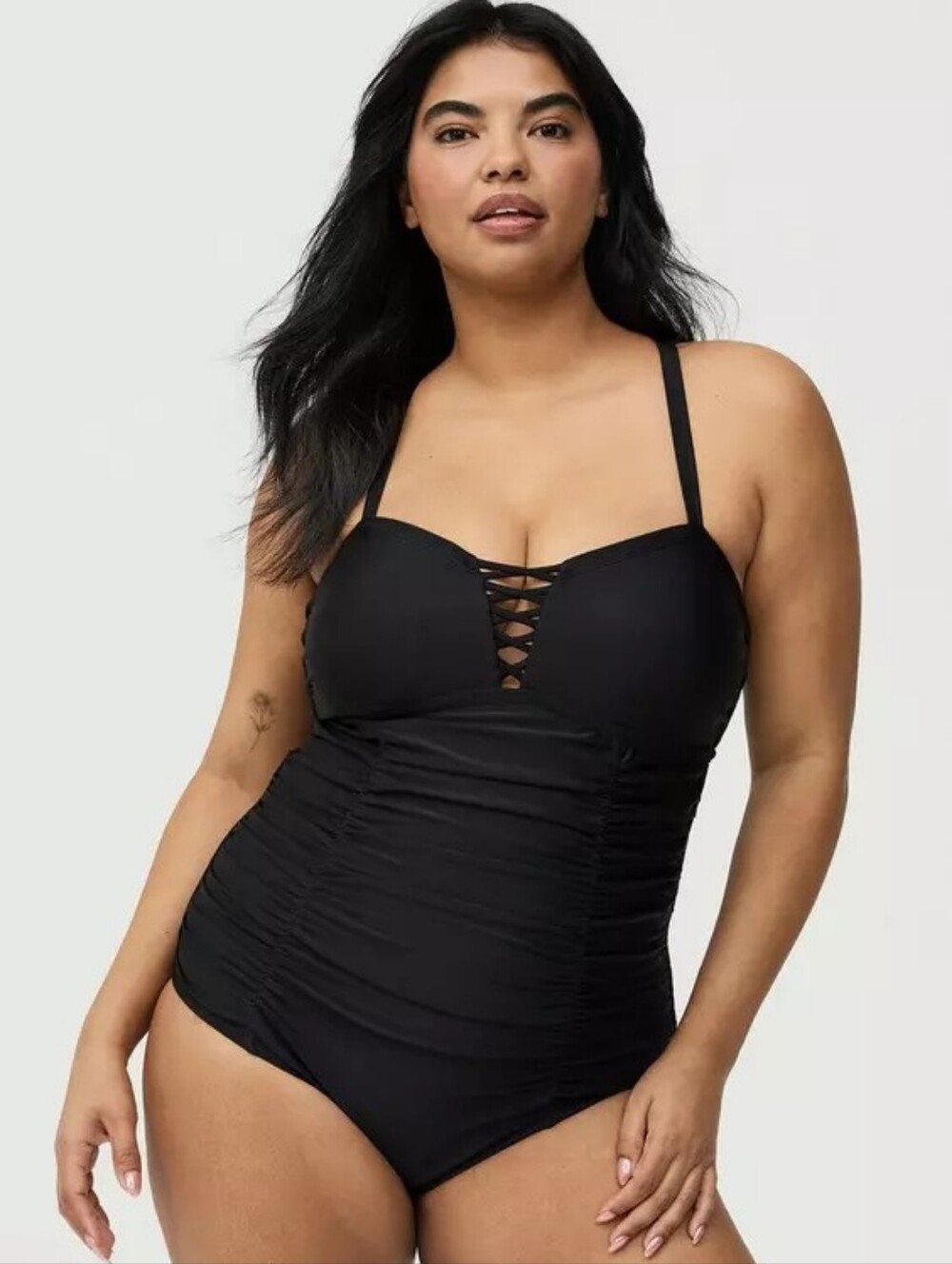 Torrid Black Slim Fix Lattice One Piece Swimsuit